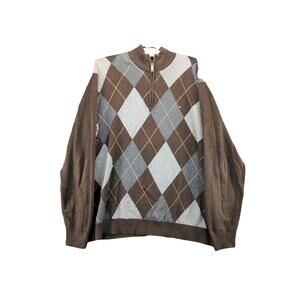 Tommy Hilfiger Mens 1/4 Zip Diamond Argyle Sweater Size XXL Brown